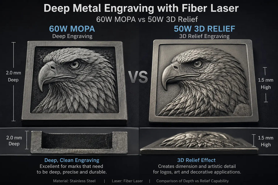 Deep Metal Engraving with a Fiber Laser: 60W MOPA vs 50W 3D Relief