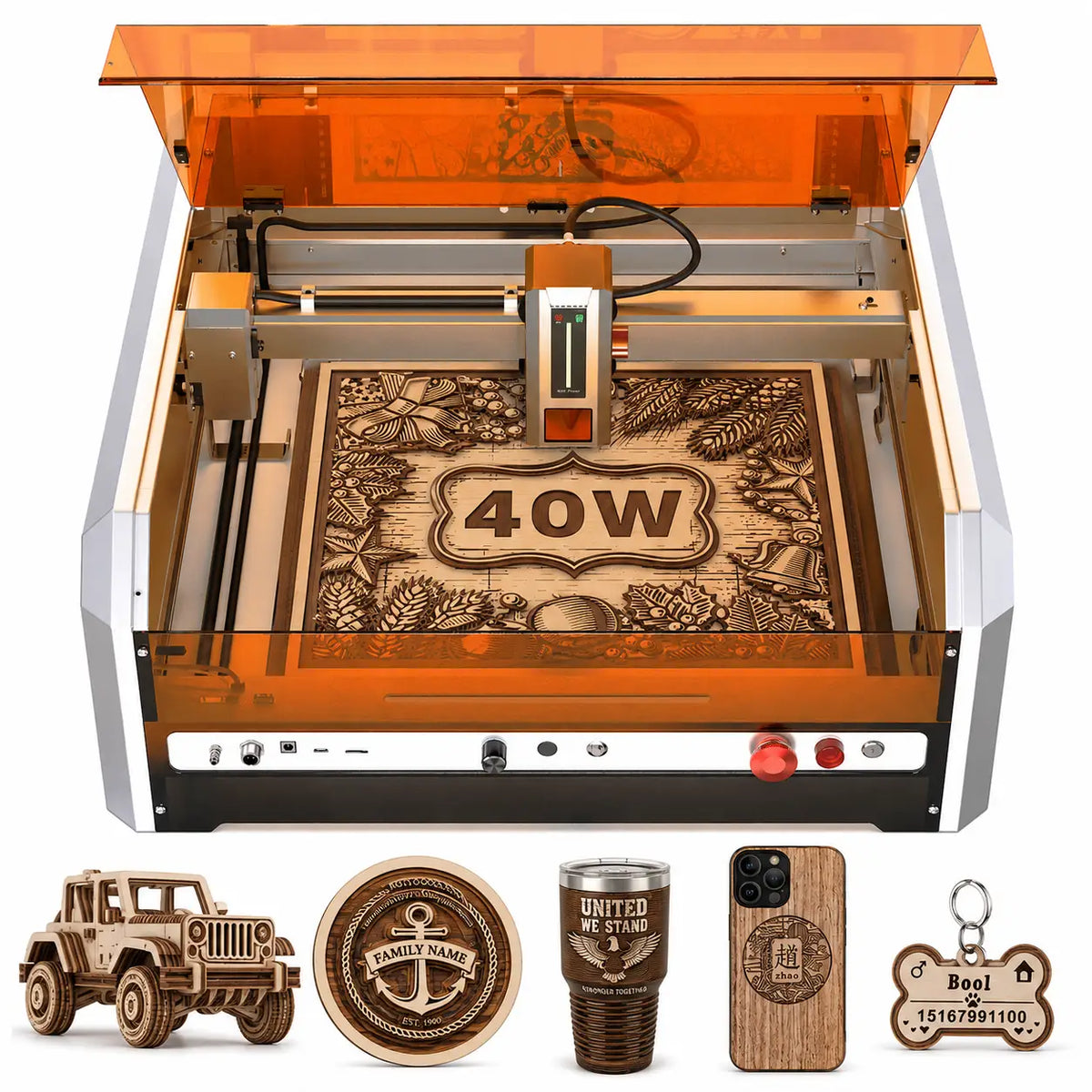 40W diode laser engraver set up for cutting and engraving small branded gift tag projects