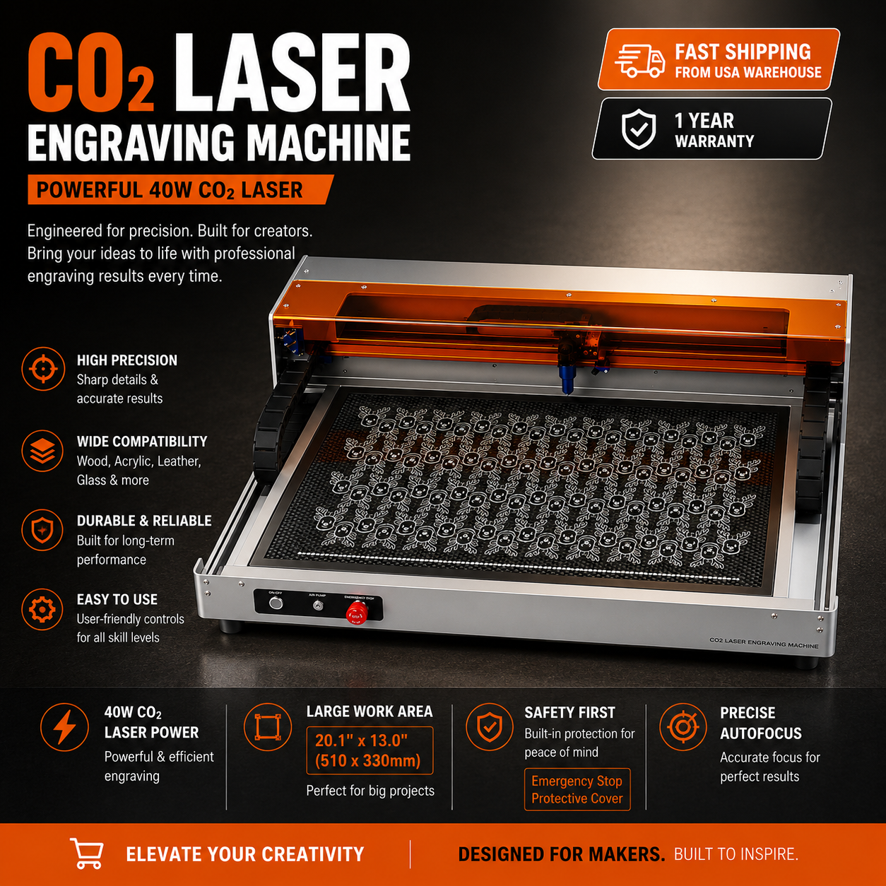 Carverall C1 40W CO2 Laser Engraving Machine | Work Area 620*350mm