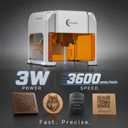 Carverall K4Pro с мощностью 3 Вт и скоростью 3600 мм/мин показывает примеры гравировки на коже, дереве, металле и бумаге